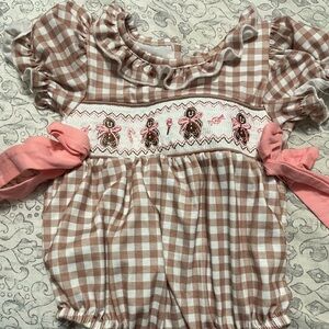 Brown and White Gingham Baby Romper